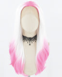 Pink Ombre White Synthetic Lace Front Wig WW731