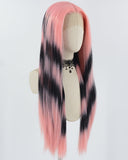 Long Straight Pink Black Synthetic Lace Front Wig WW806