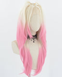 Platinum Blonde Ombre Pink Synthetic Lace Front Wig WW735