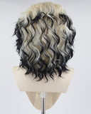 Short Curly Platinum Blonde Ombre Black Synthetic Lace Front Wig WW706