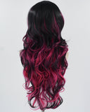 Hot Pink Black Long Wavy Synthetic Lace Front Wig WW769