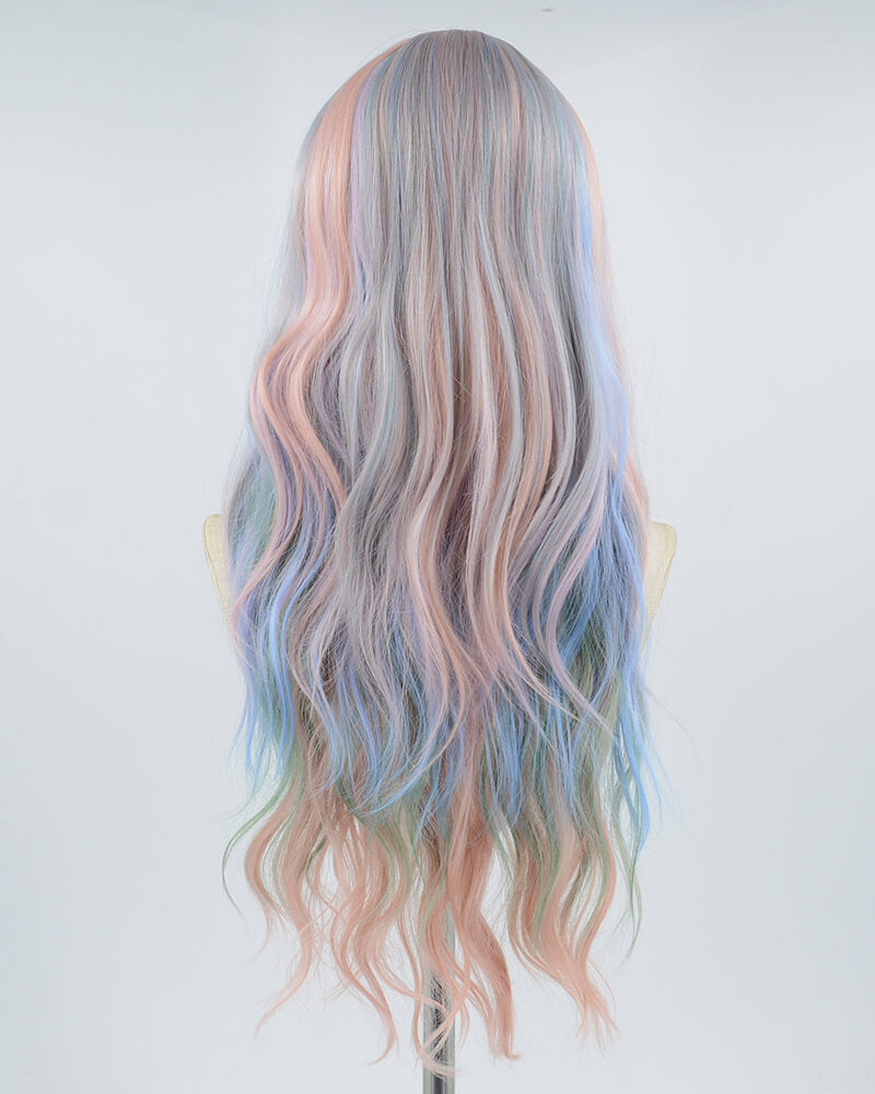 Pink Rainbow Long Wavy Synthetic Wig HW286 – Weekendwigs