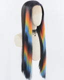 Black Ombre Rainbow Straight Synthetic Lace Front Wig WW729