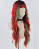 Red Green Long Curly Synthetic Wig HW558