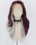 Wine Red Grey Synthetic Lace Front Wig WW753