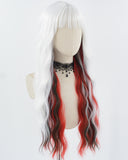 Silver White Red Curly Synthetic Wig HW557