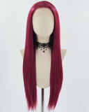 Long Wine Red Straight Synthetic Lace Front Wig WW790