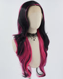 Hot Pink Black Long Wavy Synthetic Lace Front Wig WW769