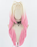 Platinum Blonde Ombre Pink Synthetic Lace Front Wig WW735