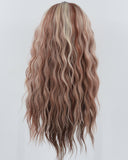  Wine Red Skunk Stripe Blonde Wavy Synthetic Lace Front Wig WW738