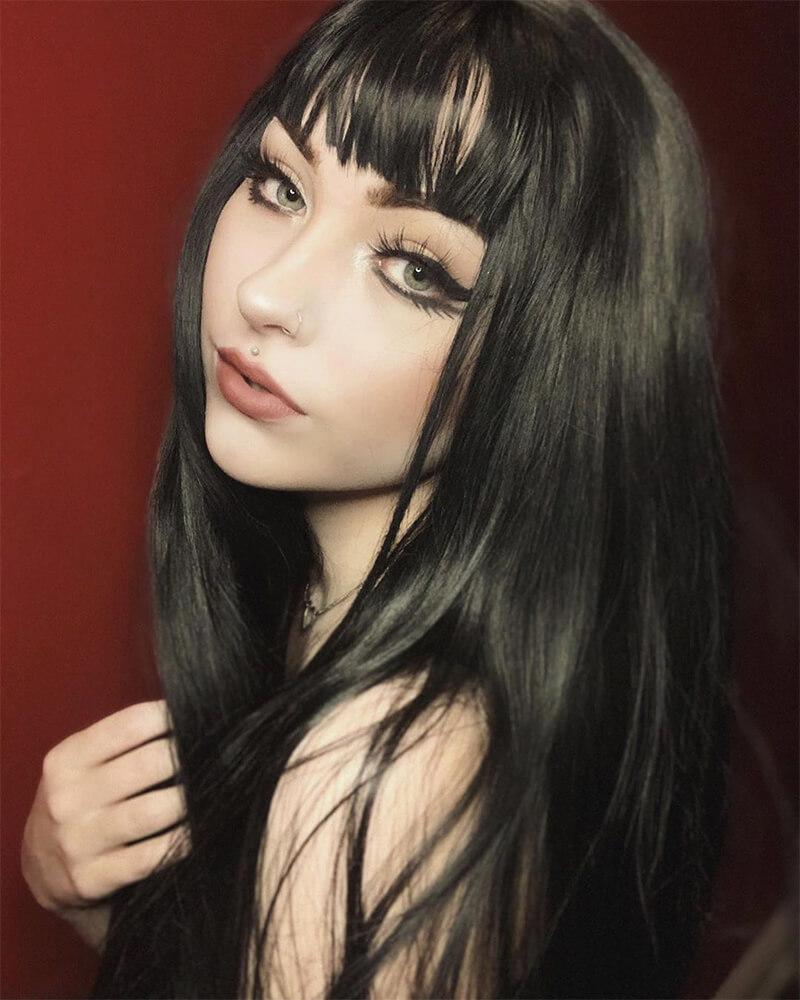 Weekendwigs Black Synthetic Lace Front Wig With Bangs