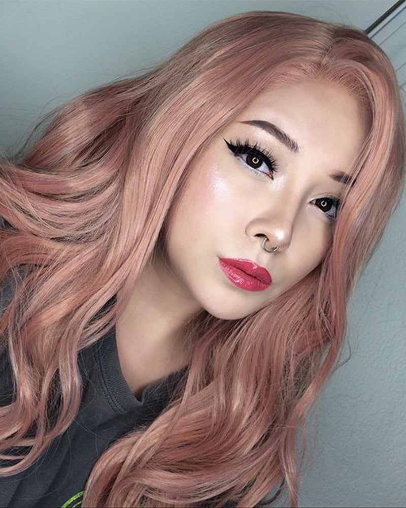Peach Pink Long Synthetic Lace Front Wigs WT011 – Weekendwigs