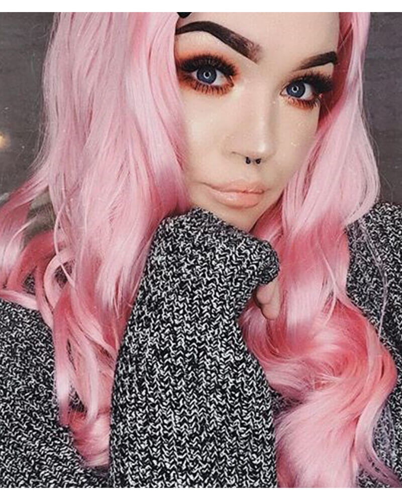 Weekendwigs Long Pink Wavy Synthetic Lace Front Wig for Women